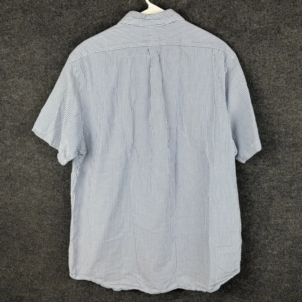 Polo Ralph Lauren Shirt Mens XL Blue White Striped‎ Seersucker SS Button Down